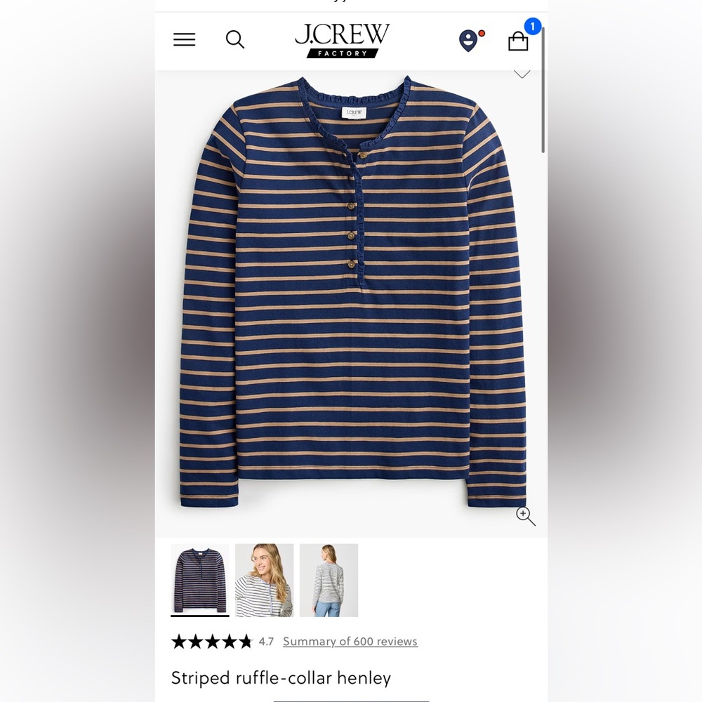 J. Crew Striped ruffle-collar henley